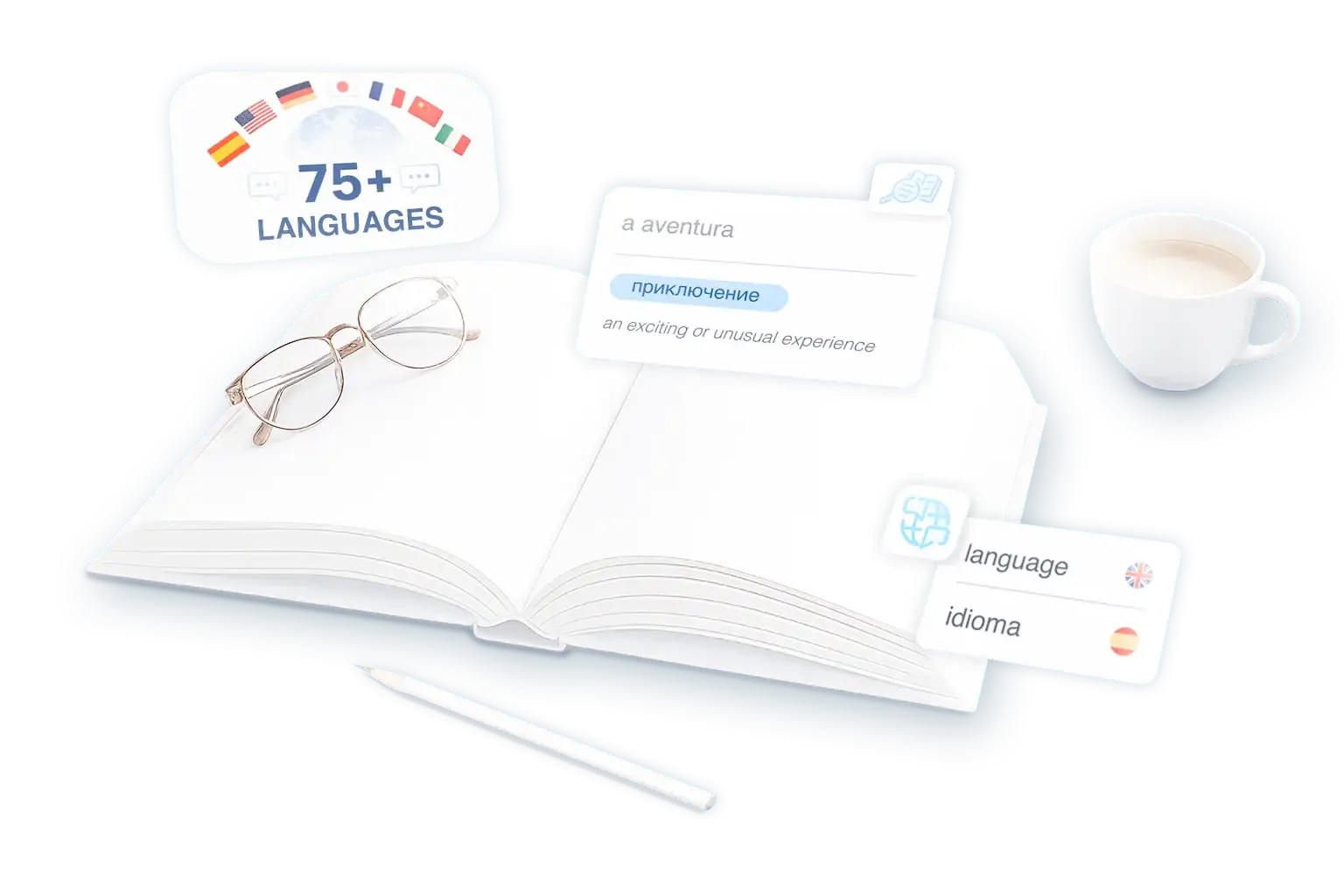 DeepLexion app interface for reading and learning languages