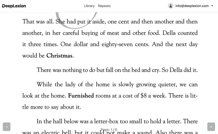 Selecting an unknown word to see instant translation
